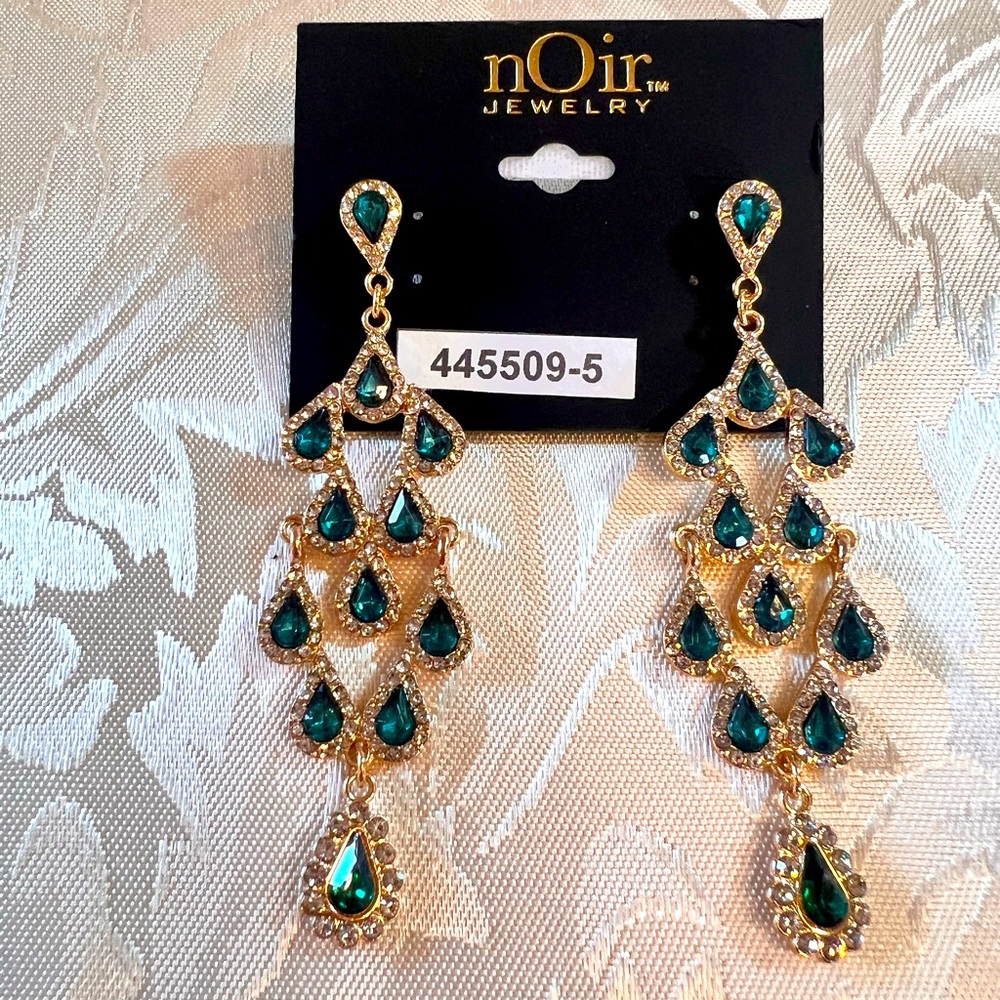 New~nOir Teal/Gold Tone Tear drop Earrings